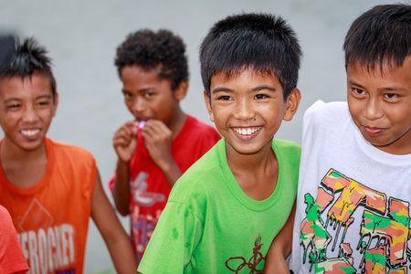 Local Filipino children living near volcano Mount Pinatubo on Aug 27, 2017 in Santa Juliana, Capas, Central Luzon, Philippines. the people suffer of poverty due to the bad economy, political issue.のeditorial素材