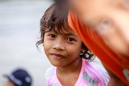 Local Filipino children living near volcano Mount Pinatubo on Aug 27, 2017 in Santa Juliana, Capas, Central Luzon, Philippines. the people suffer of poverty due to the bad economy, political issue.のeditorial素材