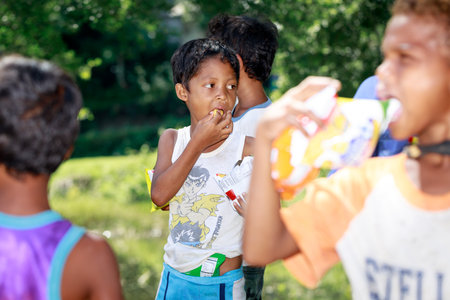 Portrait of unidentified Aeta tribe people on Aug 27, 2017 in Santa Juliana, Capas, Central Luzon, Philippines. the people suffer of poverty due to the bad economy, political issue.のeditorial素材