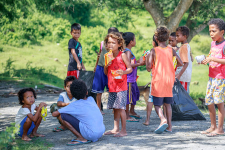 Portrait of unidentified Aeta tribe people on Aug 27, 2017 in Santa Juliana, Capas, Central Luzon, Philippines. the people suffer of poverty due to the bad economy, political issue.のeditorial素材