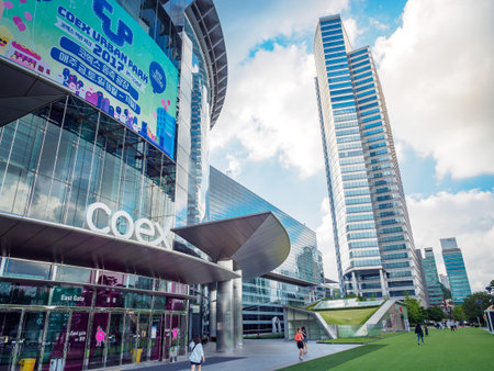 Coex Convention & Exhibition Center entrance on Sep 1, 2017 in Gangnam district, Seoul city, South Koreaのeditorial素材