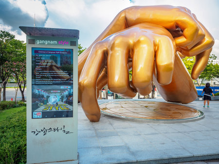 Gangnam style statue in front of coex mall on Sep 1, 2017 in the Gangnam District in Seoul city, Koreaのeditorial素材