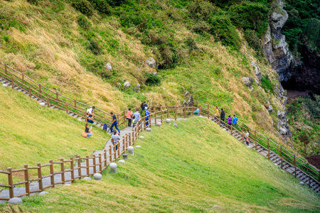 Seongsan Ilchulbong, also called Sunrise Peak and which is a World Heritage Site on October 4, 2017 in Jeju island, South Koreaのeditorial素材