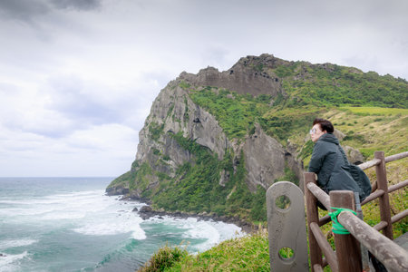 Seongsan Ilchulbong, also called Sunrise Peak and which is a World Heritage Site on October 4, 2017 in Jeju island, South Koreaのeditorial素材