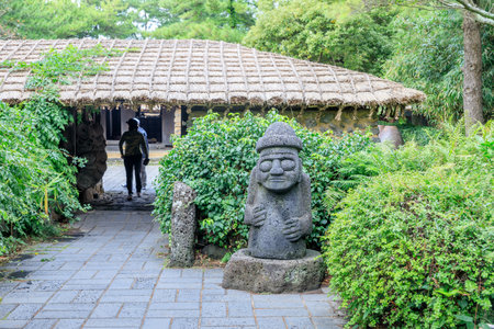 Stone grandpa sculpture at Harlem Park, which is one of the most popular tourist spots on Oct 5, 2017 on Jeju Island, South Koreaのeditorial素材