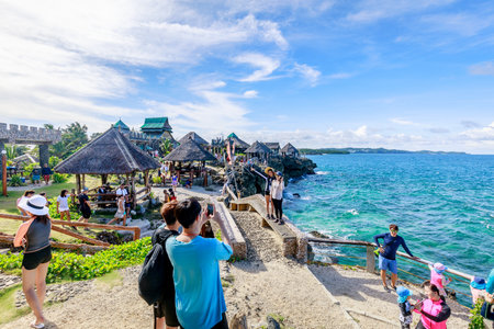 Crystal Cove is a small island that attracts tourists island hopping near Boracay Island in the Philippines as seen on Nov 19, 2017.のeditorial素材