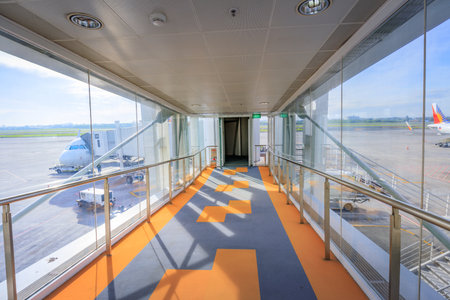 Philippine Airlines (PAL) hallway at NAIA International Airport Terminal 2 on Nov 17, 2017 in Manila, Philippines. It is the airport serving Manila and its surrounding metropolitan area.のeditorial素材