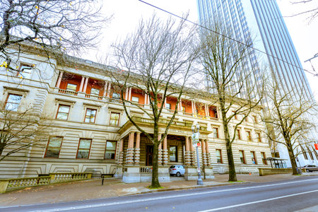 Portland, Oregon, United States - Dec 19, 2017: Facade of Portland City Hall at winter seasonのeditorial素材