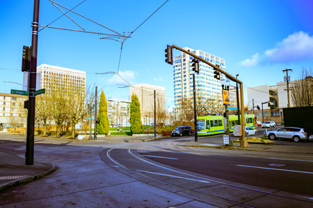 Portland, Oregon, United States - Dec 20, 2017 : Portland Streetcar, that opened in 2001 and serves...