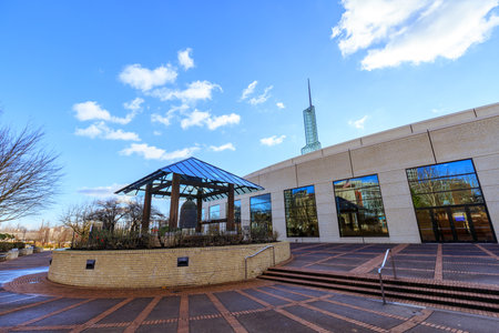 Portland, Oregon, United States - Dec 20, 2017 : Sapporo Friendship Bell, located outside the Oregon Convention Center in the Lloyd District.のeditorial素材