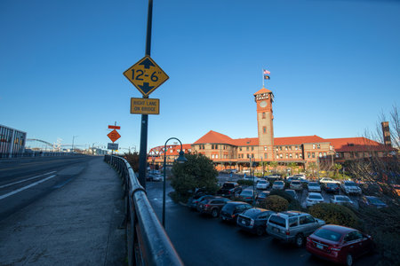 Portland, US - Dec 21, 2017 : Union Station Train Transportation Complex Building Clock Towerのeditorial素材