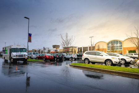 Portland, Oregon, United States - Dec 20, 2017 : Cascade Station Shopping Center at rainy day. it is located in Northeast Portlandのeditorial素材