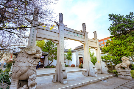 Portland, Oregon, United States - Dec 19, 2017 : Gate of Lan Su Chinese Garden (Portland Classical Chinese Garden, Garden of Awakening Orchids) in the Old Town Chinatown in Portlandのeditorial素材