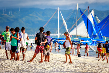 BORACAY ISLAND, PHILIPPINES - November 18, 2017 : Crowded beach of Boracay beachのeditorial素材