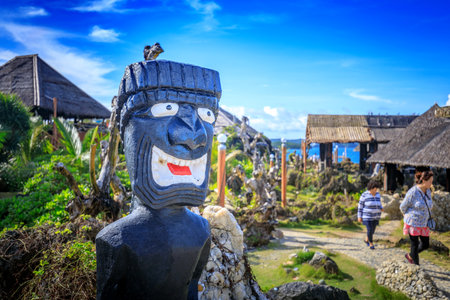 Boracay, Philippines - Nov 19, 2017 : Aboriginal Statue of Crystal Cove, which is a small island that attracts tourists island hopping near Boracay in the Philippinesのeditorial素材