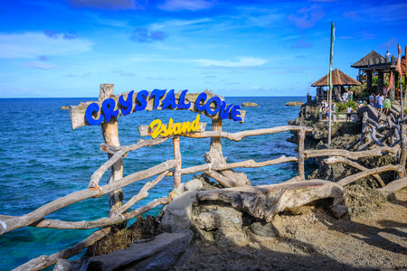 Boracay, Philippines - Nov 19, 2017 : View of Crystal Cove, which is a small island that attracts tourists island hopping near Boracay in the Philippinesのeditorial素材