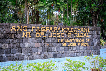 Manila, Philippines - Feb 4, 2018 : Sign at the Martyrdom of Dr. Jose Rizal. The sign is in both English and Filipinoのeditorial素材