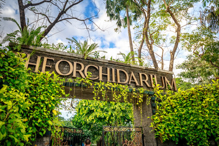 Manila, Philippines - Feb 4, 2018 : Sighboard of the orchidarium in Rizal park, Manila cityのeditorial素材