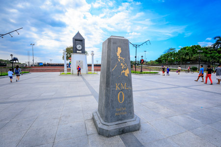 Manila, Philippines - Feb 4, 2018 : Kilometer Zero marker in Manila, Philippines. Kilometer Zero is placed in the heart of Manila city where distances are traditionally measured.のeditorial素材