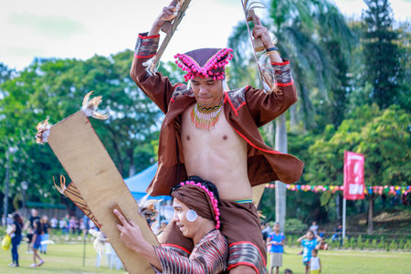 Manila, Philippines - Feb 4, 2018 : Student dancer wearing Philippines traditional costume at Rizal...