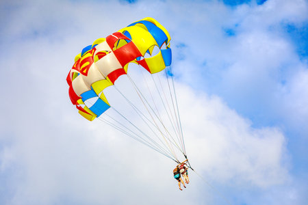 Boracay, Philippines - November 18, 2017 : Unidentified tourist doing parachute sailing recreational activity in Boracay Island, Aklan, Philippinesのeditorial素材