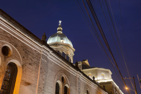 Manila, Philippines - Feb 10, 2018 : Night view of Manila Cathedral located in the Intramuros district of Manila, Philippinesのeditorial素材