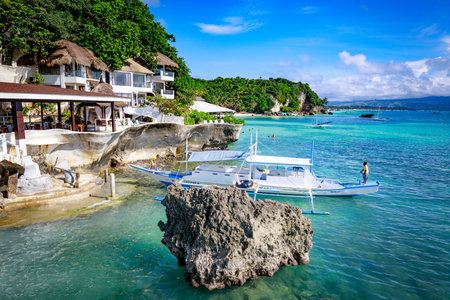 Boracay, Philippines - Nov 18, 2017 : West Cove Resort surrounding tropical sea, which is famous landmark in Boracay Island in the Philippineのeditorial素材