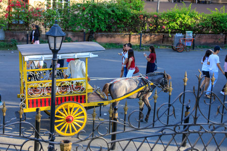 Manila, Philippines - Feb 17, 2018 : Horse with carriage waiting for tourists in Intramuros districtのeditorial素材