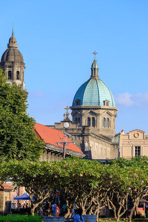 The dome of the Manila Cathedral, in Intramuros, Manila, Philippinesのeditorial素材