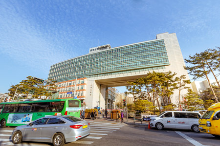 Seoul, South Korea - March 2, 2018 : Hongik University, usually known as "Hongdae" for short, is a private university lacated in central Seoul, South Korea.のeditorial素材
