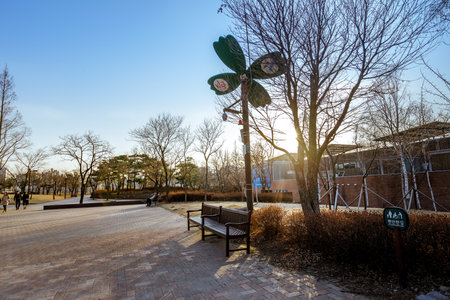 View of the Seonyudo Park in Seoul, South Korea. The park used to be a filtration plant, thus the industrial look, but was converted into an ecological park.のeditorial素材