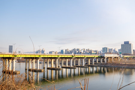 View of the Seonyudo Park in Seoul, South Korea. The park used to be a filtration plant, thus the industrial look, but was converted into an ecological park.のeditorial素材