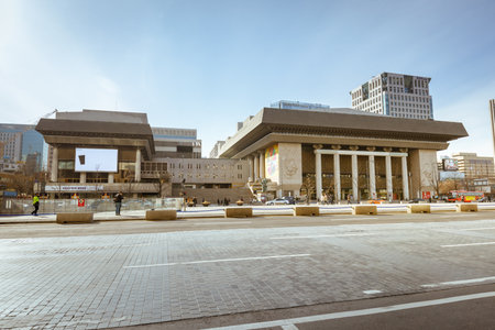 Seoul, South Korea - March 3, 2018 : Sejong Center for the Performing Arts, Seoul Korea. It is located in front of Gwanghwamun Gate in Jung-gu, Seoul. It was completed in 1978 and is serving as a hub of Korean performing arts.のeditorial素材