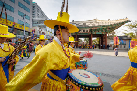 Seoul, South Korea - March 6, 2018 : Royal guard parade of ceremony in Deoksugung palaceのeditorial素材