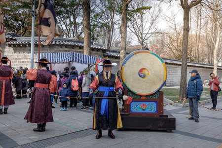 Seoul, South Korea - March 6, 2018 : Royal guard parade of ceremony in Deoksugung palaceのeditorial素材