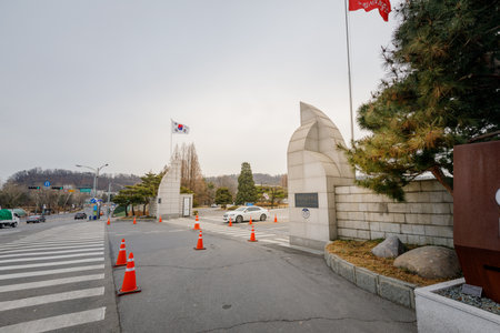 Seoul, South Korea - March 19, 2018 : The main gate of Seoul National Cemetery in Dongjak-gu, Seoul, South Koreaのeditorial素材