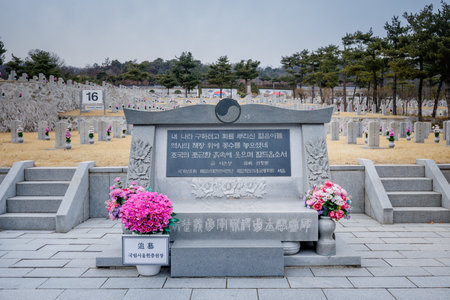 Seoul, South Korea - March 19, 2018 : Tombstones in Seoul National Cemeteryのeditorial素材