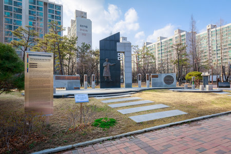 Gimhae, South Korea - March 10, 2018 : Lee Yunjae monument, which is a Independence activist, in Gimhae Butterfly Parkのeditorial素材