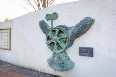 Gimhae, South Korea - March 10, 2018 : Ancient Garak heritage, Chariot wheel-shaped vessel, on the...