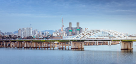 Seoul, South Korea - March 6, 2018 : Seoul city and Yanghwa Bridge at Han riverのeditorial素材