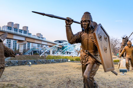 Gimhae, South Korea - March 10, 2018 : Statue of ancient Garak heritage on the road in Gimhae, South Gyeongsang Provinceのeditorial素材