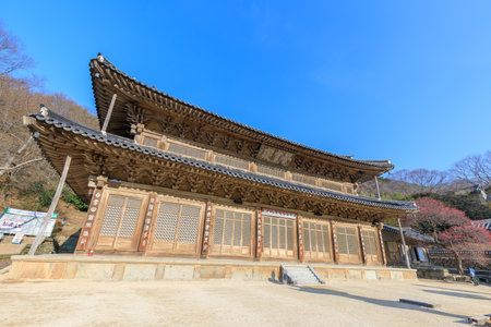 Gurye, South Korea - March 26, 2018 : Scenery of Hwaeomsa Temple, which is the ancient Korean...