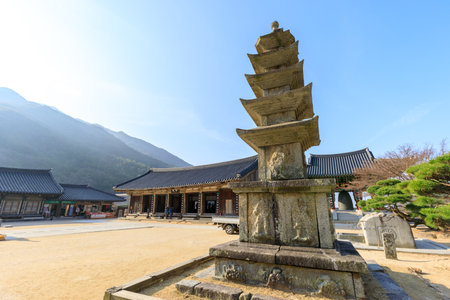 Gurye, South Korea - March 26, 2018 : Scenery of Hwaeomsa Temple, which is the ancient Korean...