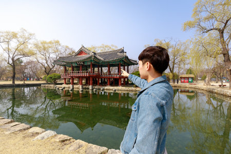 Namwon, South Korea - March 25, 2018 : Traditional Gwanghalluwon Pavilion scene in springのeditorial素材