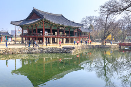 Namwon, South Korea - March 25, 2018 : Traditional Gwanghalluwon Pavilion scene in springのeditorial素材