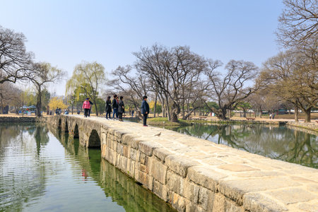 Namwon, South Korea - March 25, 2018 : Traditional Gwanghalluwon Pavilion scene in springのeditorial素材