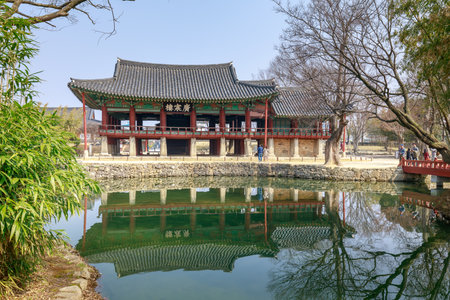 Namwon, South Korea - March 25, 2018 : Traditional Gwanghalluwon Pavilion scene in springのeditorial素材
