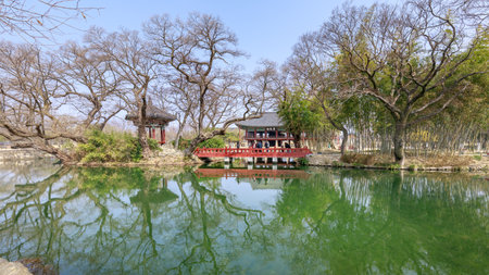 Namwon, South Korea - March 25, 2018 : Traditional Gwanghalluwon Pavilion scene in springのeditorial素材