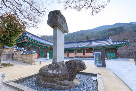 Gurye, South Korea - March 26, 2018 : Scenery of Hwaeomsa Temple, which is the ancient Korean buddhist temple in Jirisan National Parkのeditorial素材