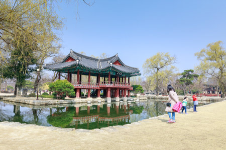 Namwon, South Korea - March 25, 2018 : Traditional Gwanghalluwon Pavilion scene in springのeditorial素材